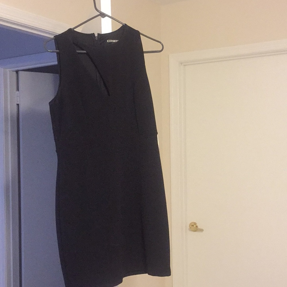 Black cocktail dress with slit on right chest